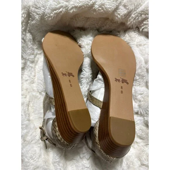 Coach Ingrid Natural Snake Print Leather Thong Sandals Ankle Strap Size 8 New - Picture 9 of 10